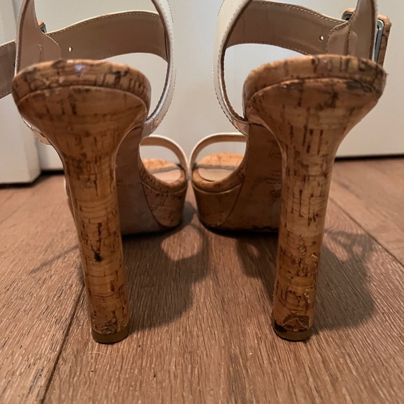 Stuart Weitzman Alesha Platform White Patent Leather/ Cork Sandal Size 7 - Picture 12 of 13
